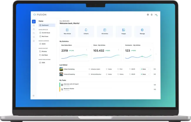 CX Fusion Dashboard auf einem Laptop